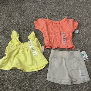Yellow and Coral Baby Tops with khaki Shorts